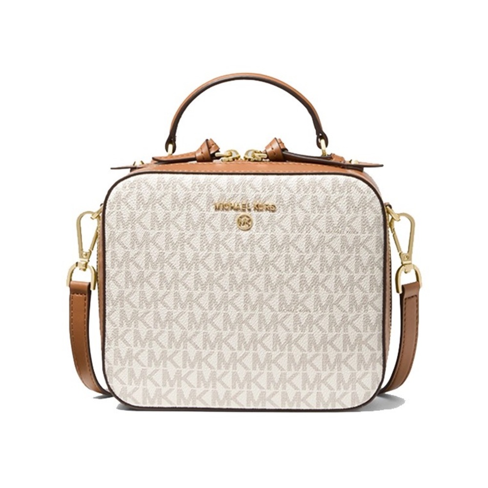 Michael Kors Jet Set Medium Logo Vanilla Coated Canvas/Leather Cross Body Bag